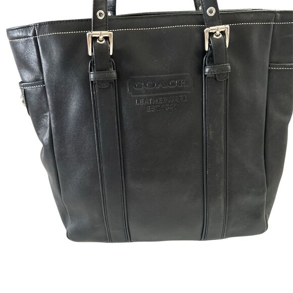 Coach Vintage Black Structured Leather Zip Close Tote Shoulder Bag